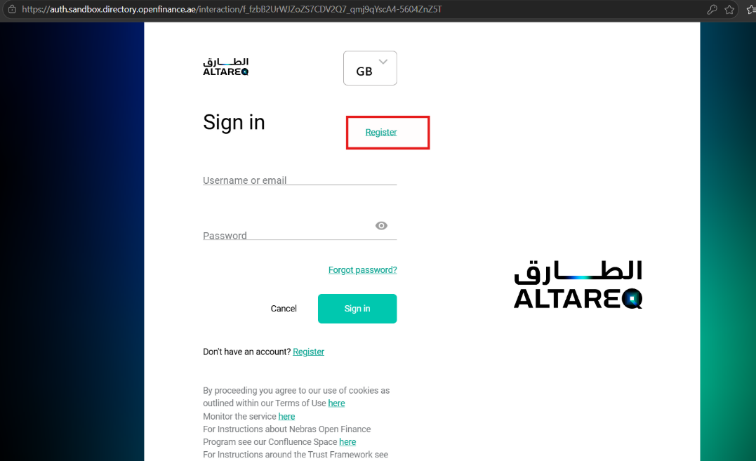Trust Framework Sign-In Page — click Registration