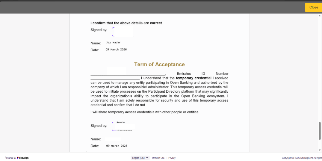 Review and sign the Terms of Acceptance